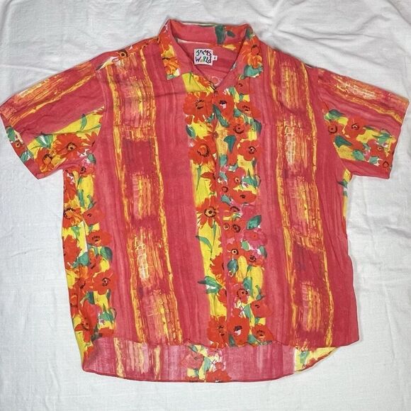 Vintage Jams World Fire Daisy Hawaiian Button Up Shirt Floral Mens Size XL - Picture 10 of 10